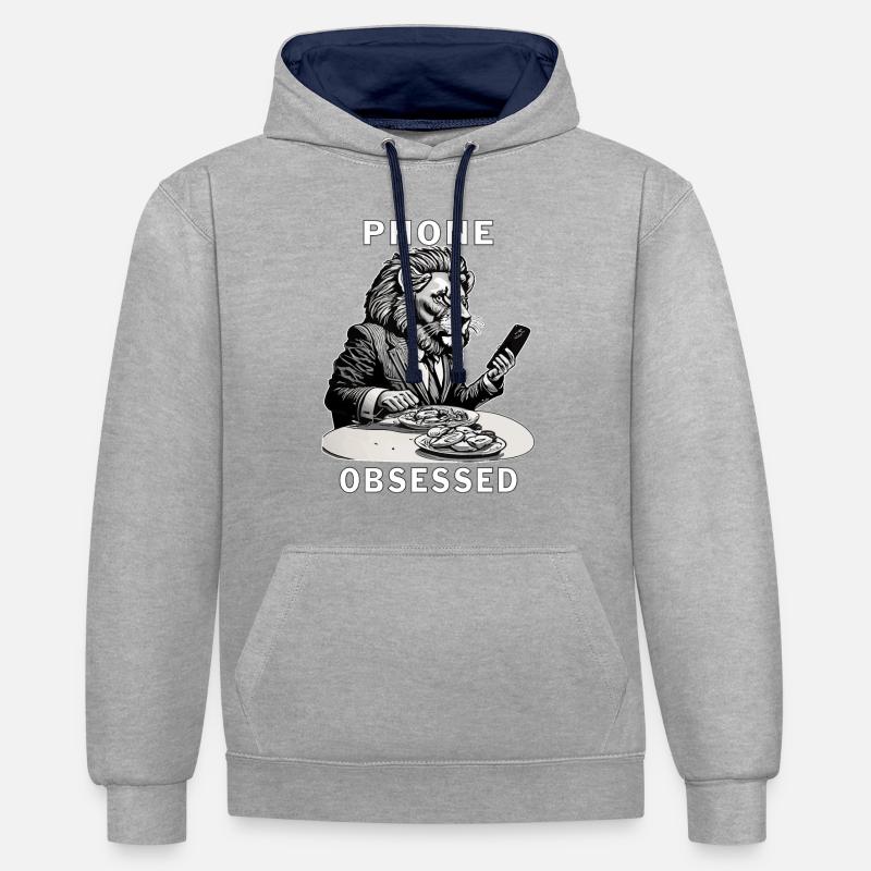 SMARTPHONE OBSÉDÉ PAR LE TÉLÉPHONE - Sweat à capuche contrasté - gris chiné/bleu marine