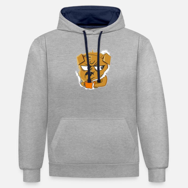 CHIEN SOMBRE CAFÉ - Sweat à capuche contrasté - gris chiné/bleu marine