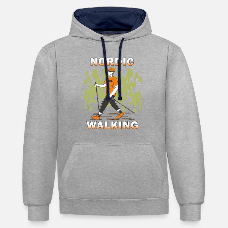 CAMMINATA CON IL PALO - Felpa con cappuccio in contrasto cromatico - grigio melange/navy