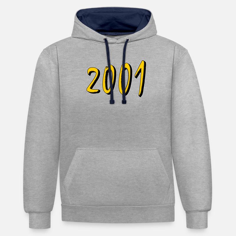 ANNÉE D’ANNIVERSAIRE 2001 - Sweat à capuche contrasté - gris chiné/bleu marine
