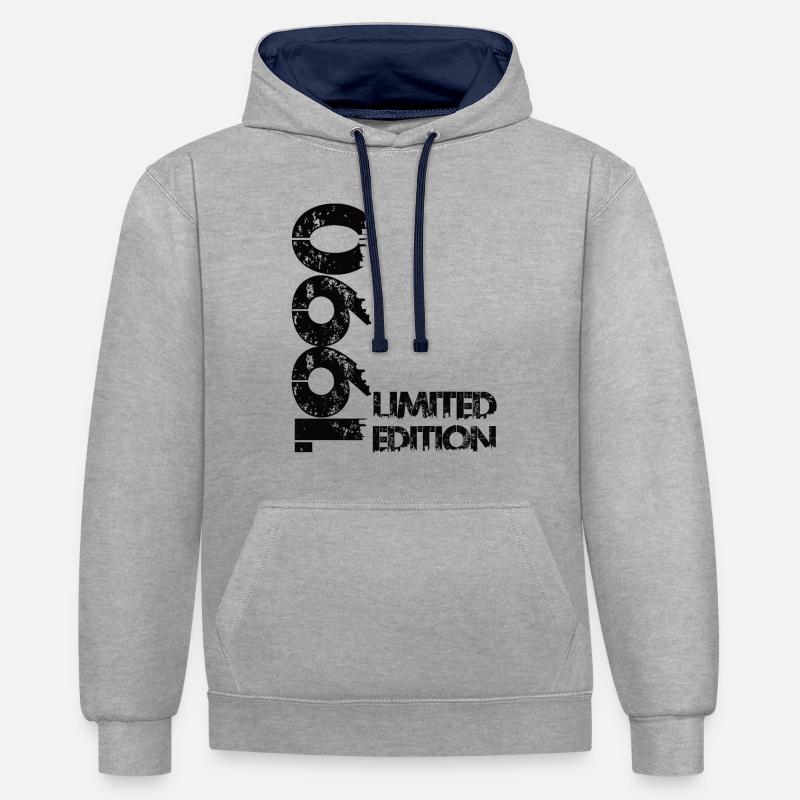 Édition limitée 1990 - Sweat à capuche contrasté - gris chiné/bleu marine