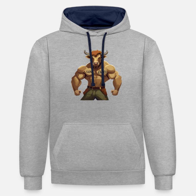 TAUREAU TAUREAU J’AIME PAPA - Sweat à capuche contrasté - gris chiné/bleu marine