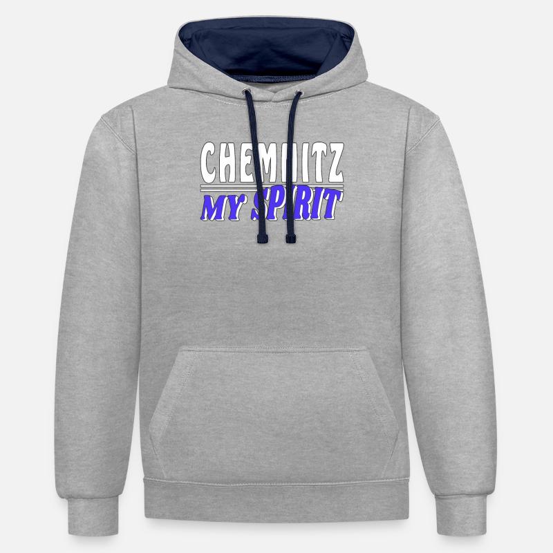 CHEMNITZ MON - Sweat à capuche contrasté - gris chiné/bleu marine