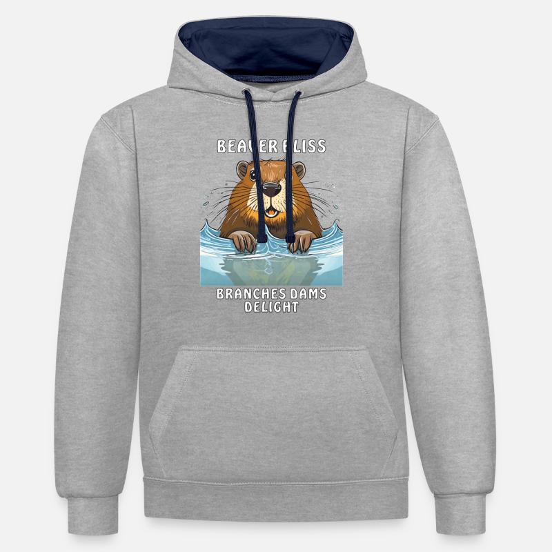 BEAVER BLISS BRANCHES BARRAGES DÉLICE - Sweat à capuche contrasté - gris chiné/bleu marine