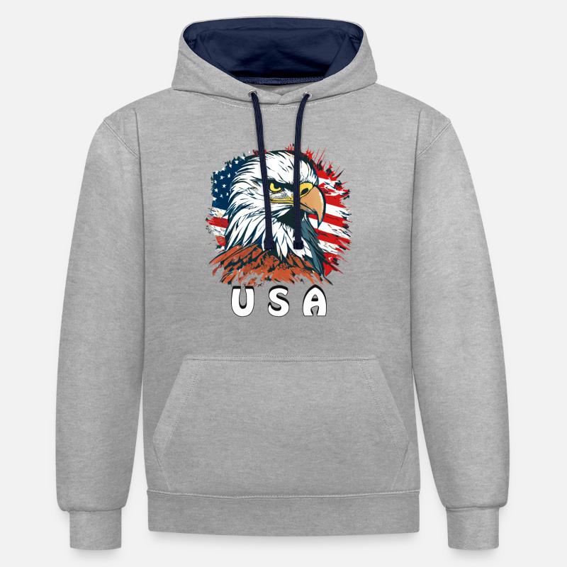 PYGARGUE À QUEUE BLANCHE - Sweat à capuche contrasté - gris chiné/bleu marine