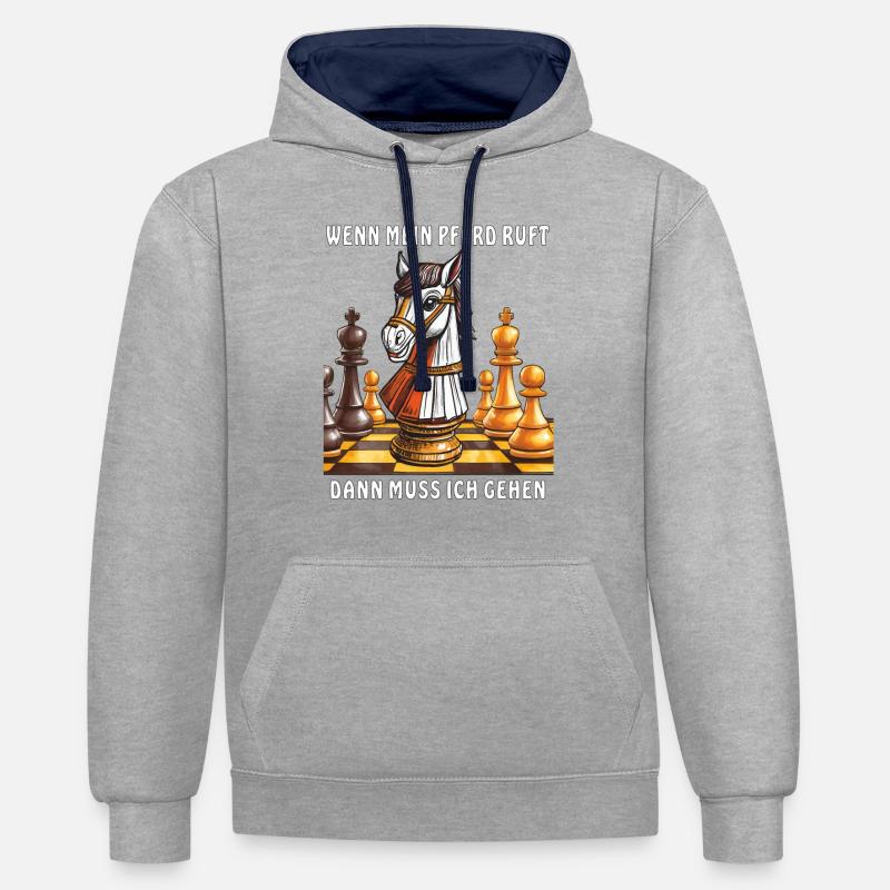 ÉCHECS, MON CHEVAL M’APPELLE - Sweat à capuche contrasté - gris chiné/bleu marine
