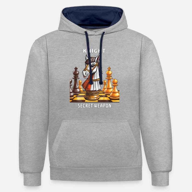 ARME SECRÈTE DU CHEVALIER D’ÉCHECS - Sweat à capuche contrasté - gris chiné/bleu marine