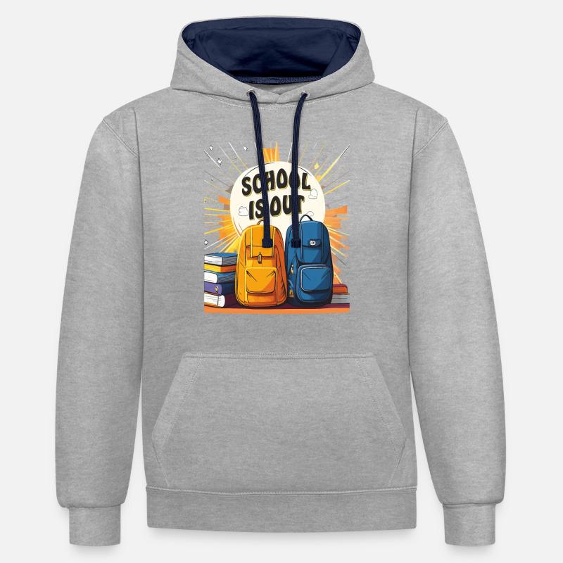 L’ÉCOLE EST TERMINÉE - Sweat à capuche contrasté - gris chiné/bleu marine