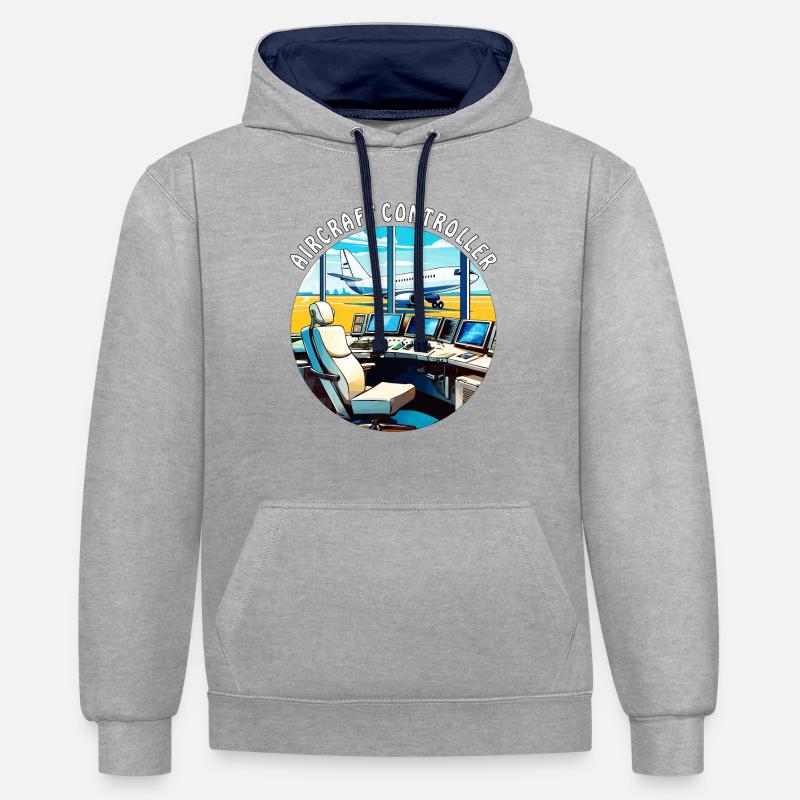 CONTRÔLEUR D’AÉRONEF - Sweat à capuche contrasté - gris chiné/bleu marine