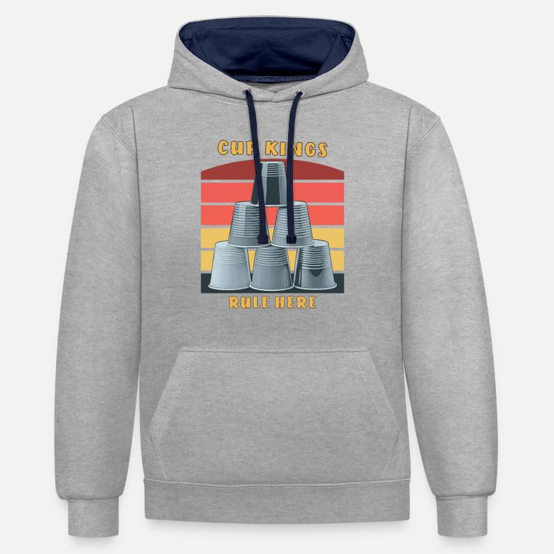 STACKING CUP KINGS RULE HERE - Kontrast-Hoodie - Grau meliert/Navy