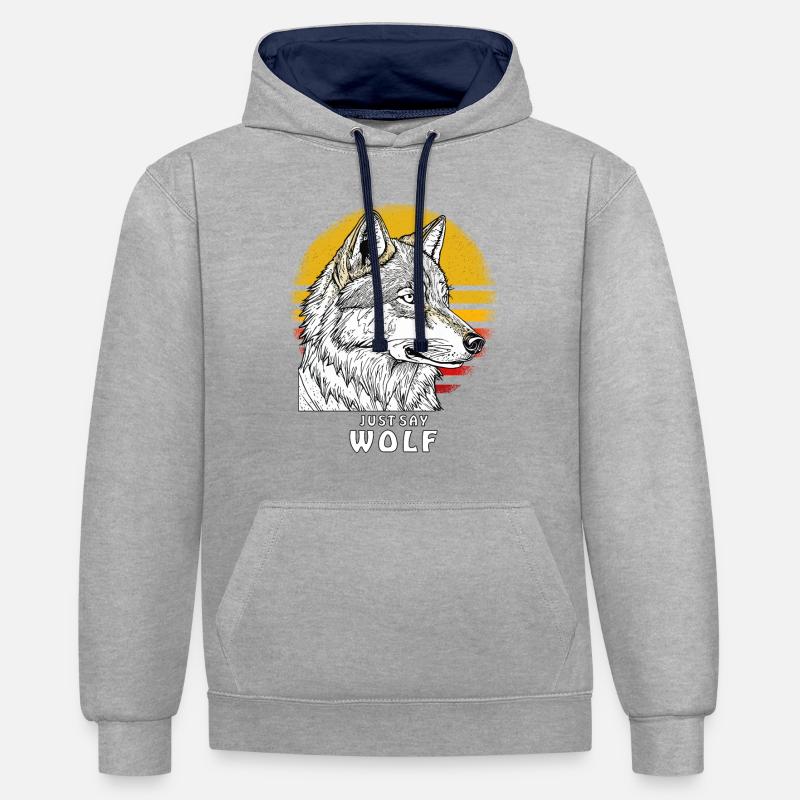 DITES SIMPLEMENT LOUP - Sweat à capuche contrasté - gris chiné/bleu marine