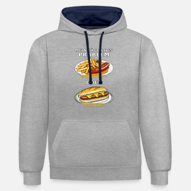 MEIN PROBLEM CURRYWURST ODER BRATWURST - Kontrast-Hoodie - Grau meliert/Navy