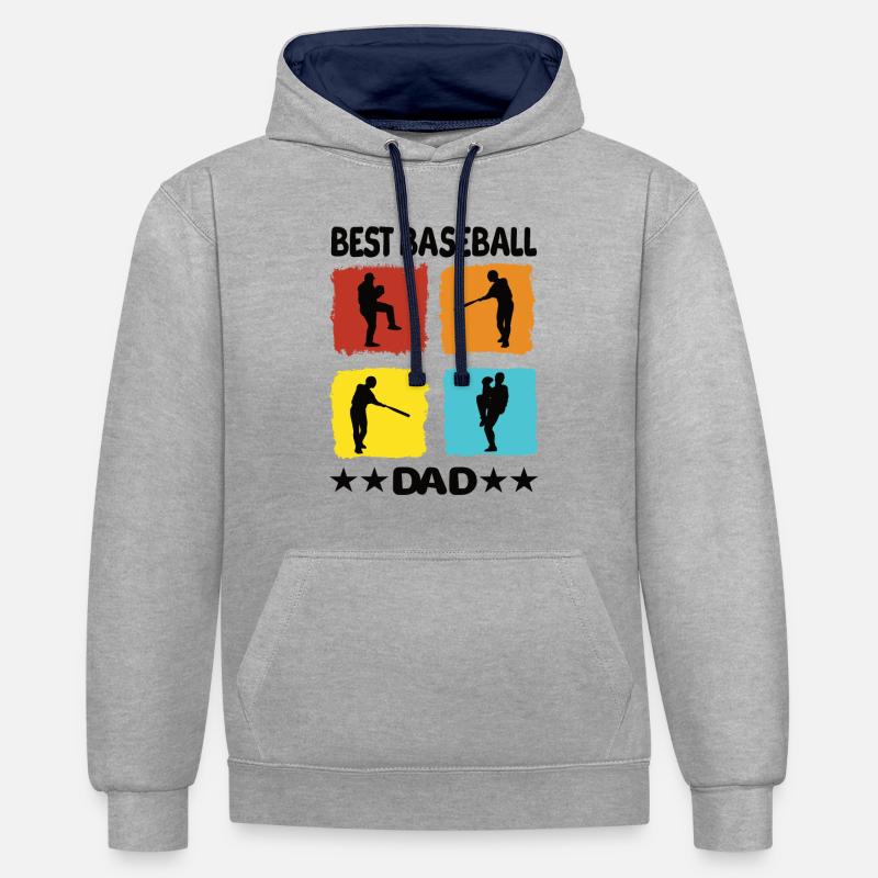 Meilleur père de baseball - Sweat à capuche contrasté - gris chiné/bleu marine