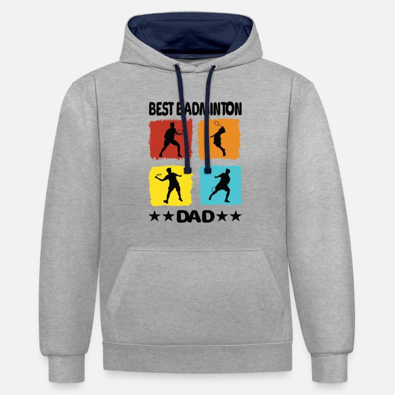 Meilleur père de badminton - Sweat à capuche contrasté - gris chiné/bleu marine