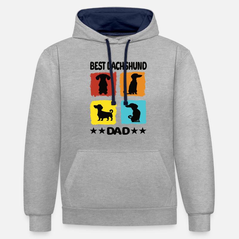 Meilleur papa teckel - Sweat à capuche contrasté - gris chiné/bleu marine