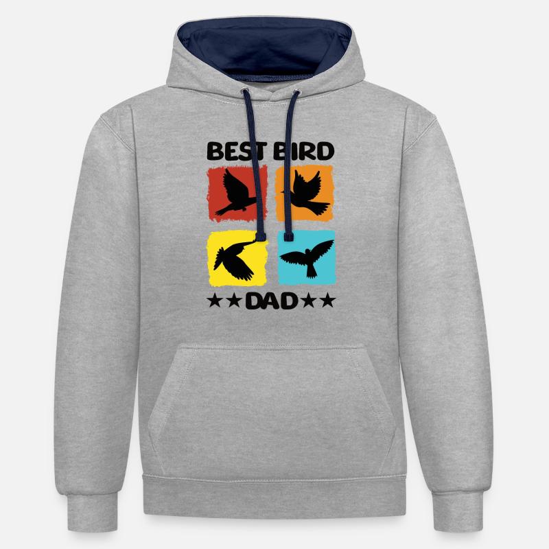 Meilleur papa oiseau - Sweat à capuche contrasté - gris chiné/bleu marine