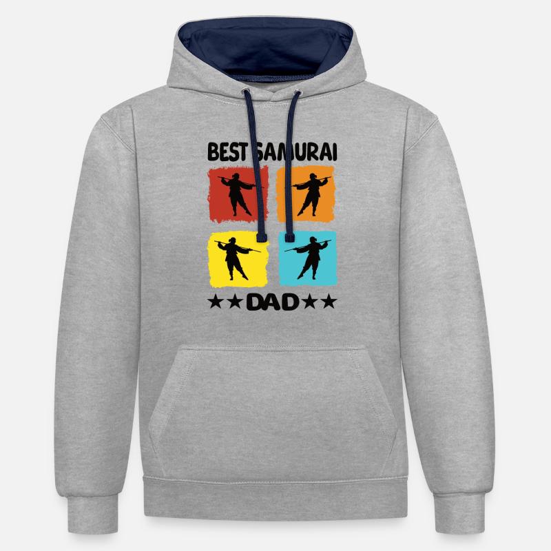 Meilleur père samouraï - Sweat à capuche contrasté - gris chiné/bleu marine