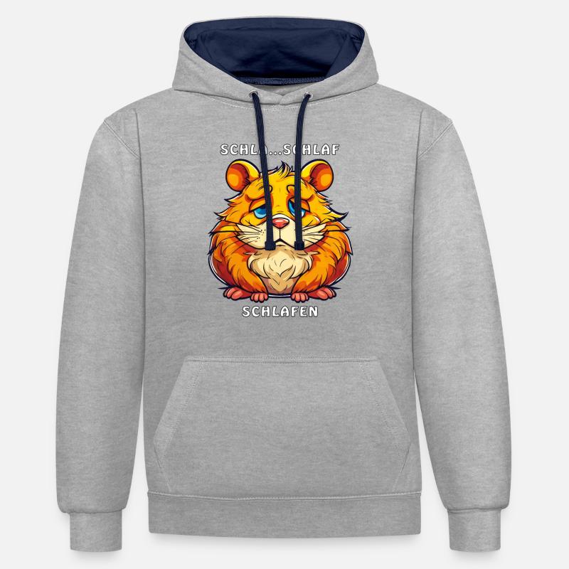 HAMSTER SCHLA... SOMMEIL SOMMEIL - Sweat à capuche contrasté - gris chiné/bleu marine