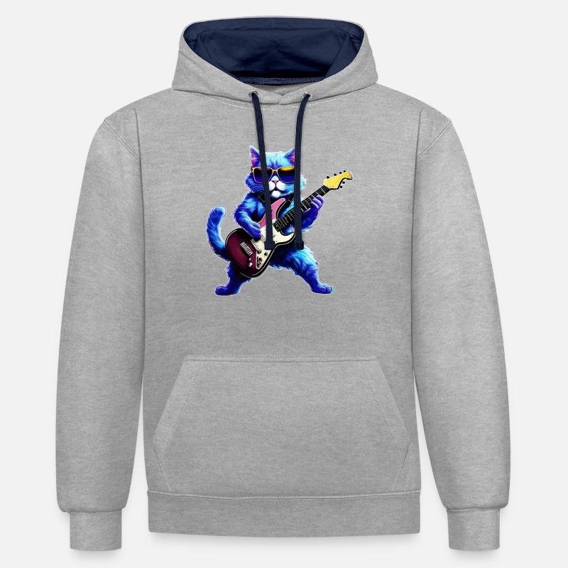 GUITARE CHAT - Sweat à capuche contrasté - gris chiné/bleu marine