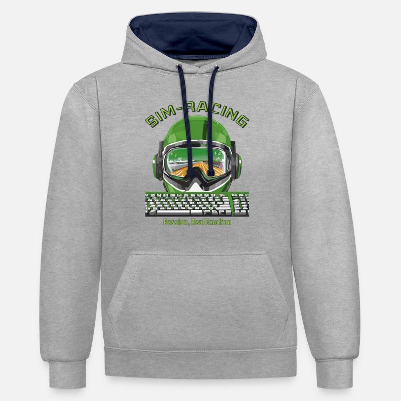 SIM RACING Passion, Émotion Réelle - Sweat à capuche contrasté - gris chiné/bleu marine
