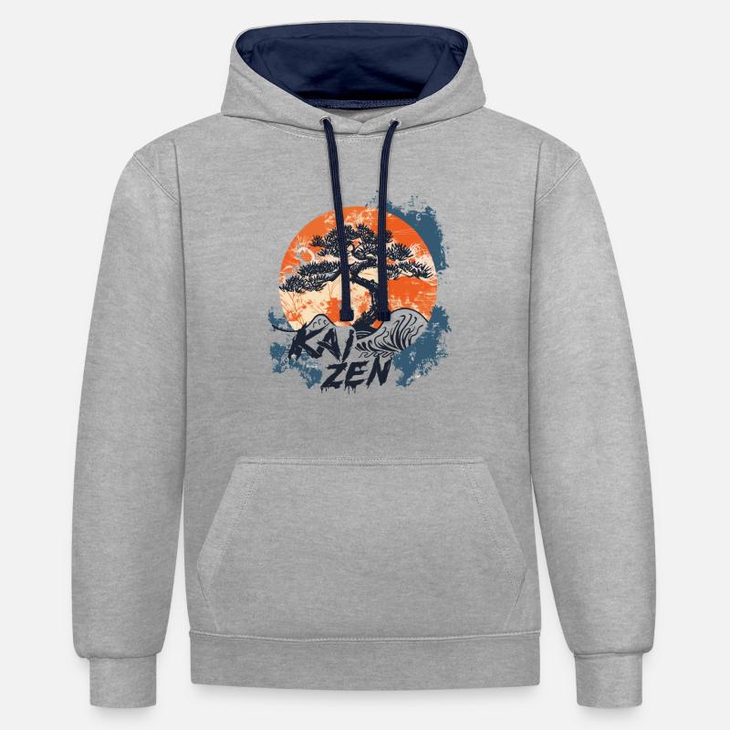 Hiragana Katakana Kaizen-methode Kaizen - Sweat à capuche contrasté - gris chiné/bleu marine