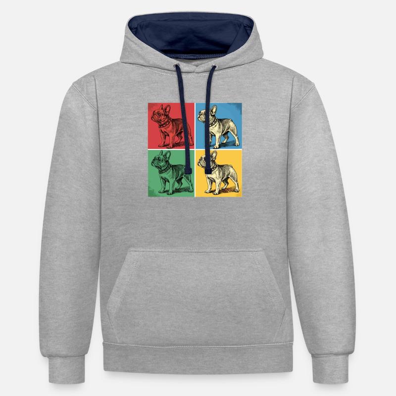 Bouledogue français Pop Art Design - Sweat à capuche contrasté - gris chiné/bleu marine