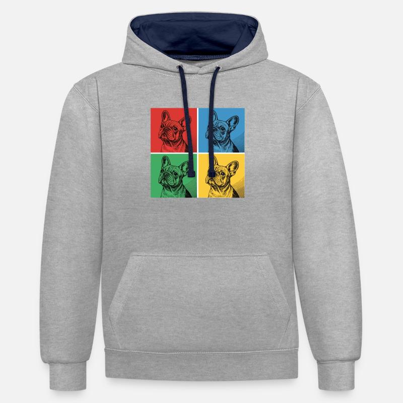 Bouledogue français Pop Art Design - Sweat à capuche contrasté - gris chiné/bleu marine
