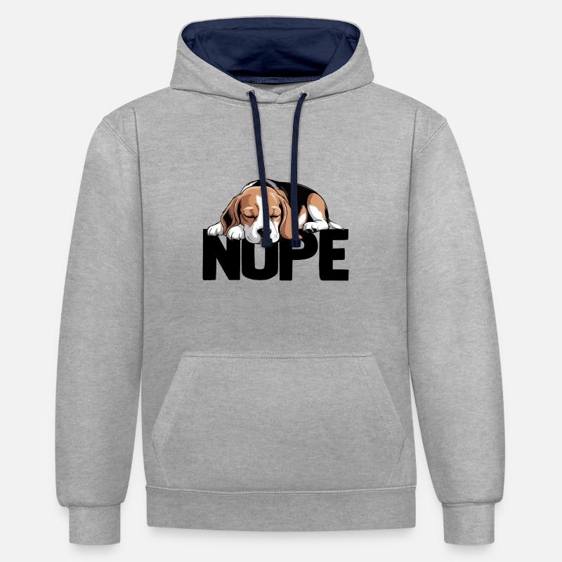 Nope Beagle Chien - Sweat à capuche contrasté - gris chiné/bleu marine