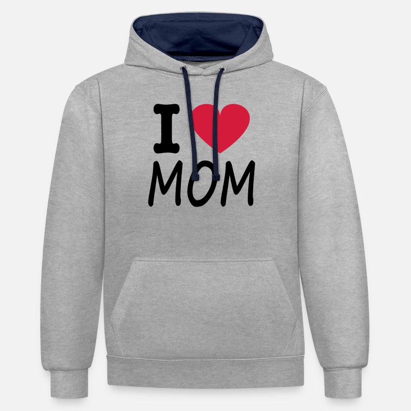i love mom - Sweat à capuche contrasté - gris chiné/bleu marine