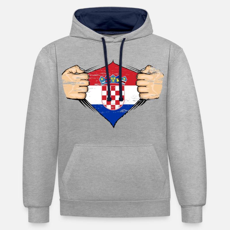 Drapeau de la Croatie utilisé - Sweat à capuche contrasté - gris chiné/bleu marine