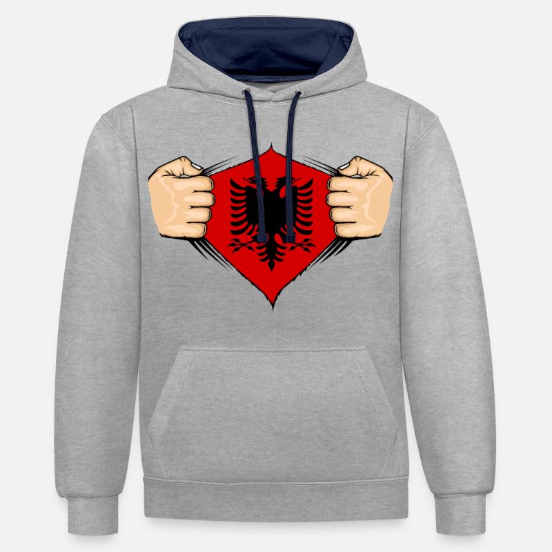 Conception du drapeau de l’Albanie - Sweat à capuche contrasté - gris chiné/bleu marine