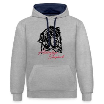 Berger australien Aussie Dog Wilsigns Dog - Sweat à capuche contrasté - gris chiné/bleu marine - Devant - Liana (172cm) & Jaron (178cm)