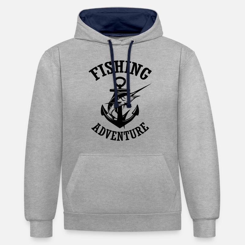 Aventure de pêche - Sweat à capuche contrasté - gris chiné/bleu marine