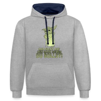Mir nicht auf den Sack gehen du sollst - Kontrast-Hoodie - Grau meliert/Navy - Vorne - Liana (172cm) & Jaron (178cm)