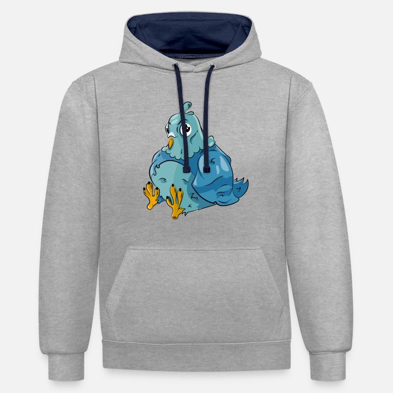 Pigeon Oiseau - Sweat à capuche contrasté - gris chiné/bleu marine