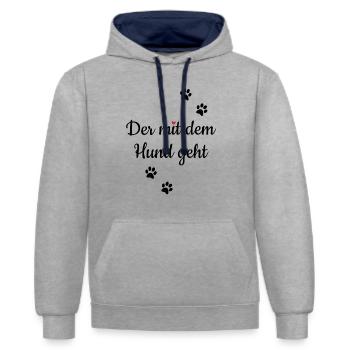 Hund Er Gassi Spruch lustig witzig Haustier Idee - Kontrast-Hoodie - Grau meliert/Navy - Vorne - Liana (172cm) & Jaron (178cm)