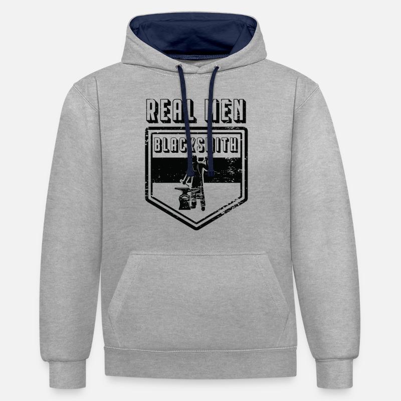 Forgeron - Sweat à capuche contrasté - gris chiné/bleu marine