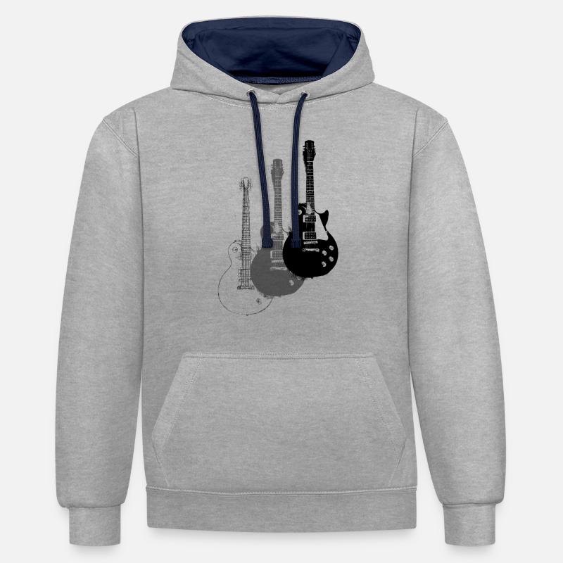 Guitares E - Sweat à capuche contrasté - gris chiné/bleu marine
