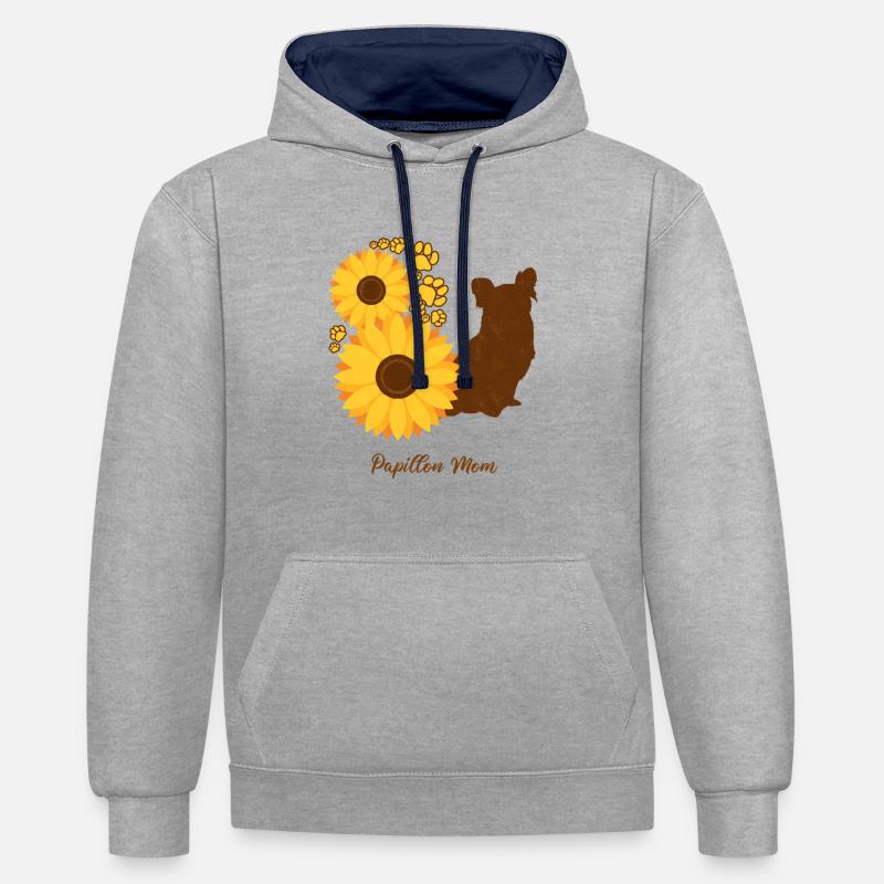 Mère Tournesol - Papillon - Sweat à capuche contrasté - gris chiné/bleu marine