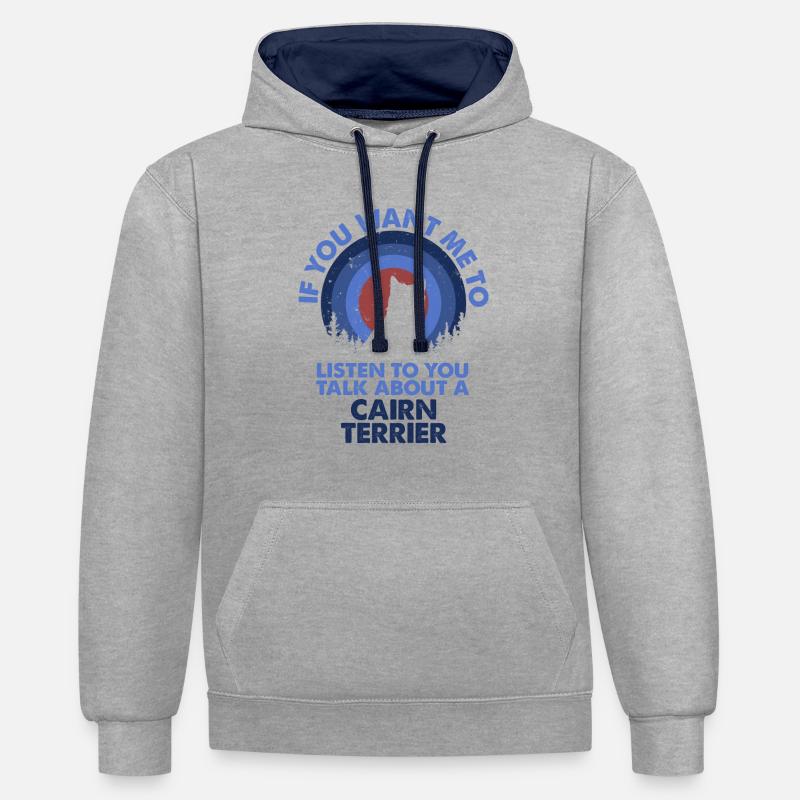 Parler du chien Cairn Terrier - Sweat à capuche contrasté - gris chiné/bleu marine