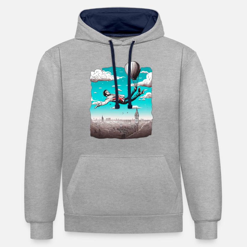 FLOTTER AU-DESSUS DE LONDRES - Sweat à capuche contrasté - gris chiné/bleu marine
