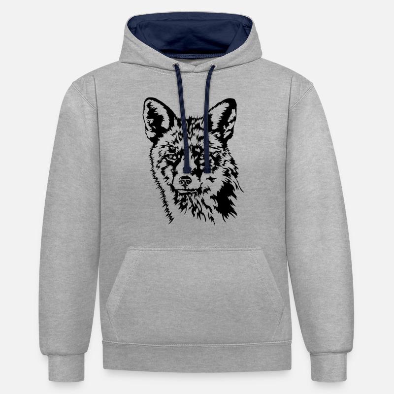 Fuchs Rotfuchs Wildtier Waldtier Wilsigns - Kontrast-Hoodie - Grau meliert/Navy