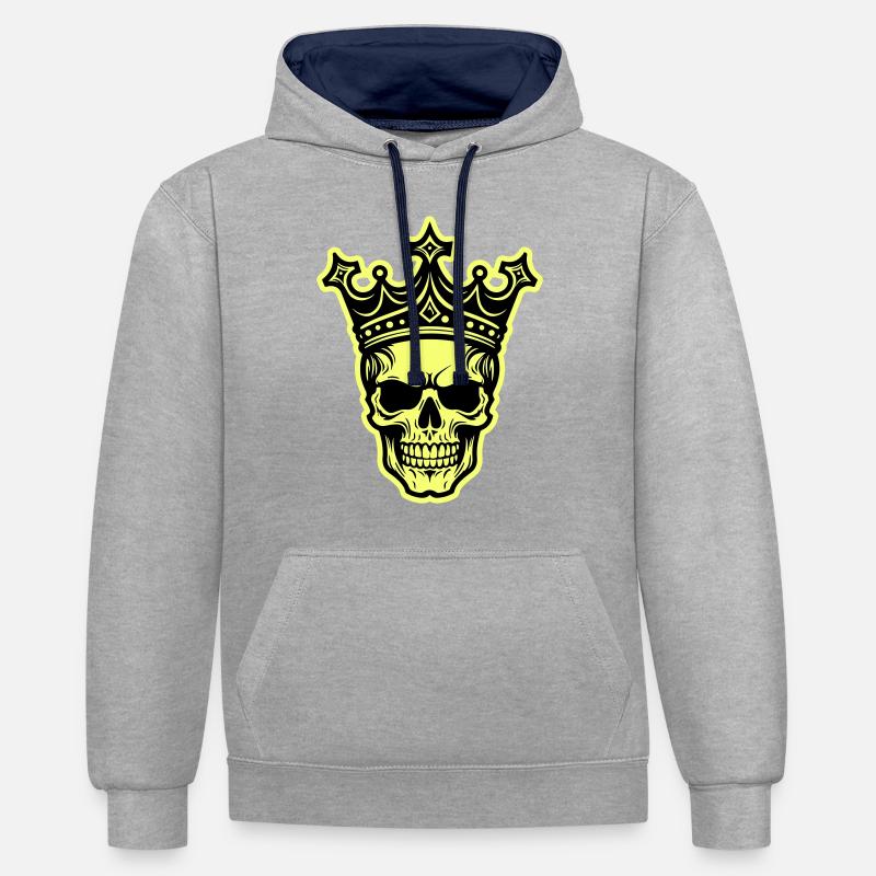 Crâne Roi Couronne - Sweat à capuche contrasté - gris chiné/bleu marine