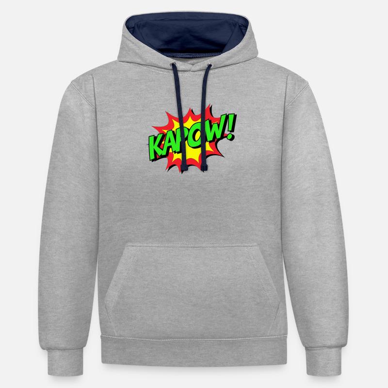 KAPOW Explosion de la bande dessinée - Sweat à capuche contrasté - gris chiné/bleu marine