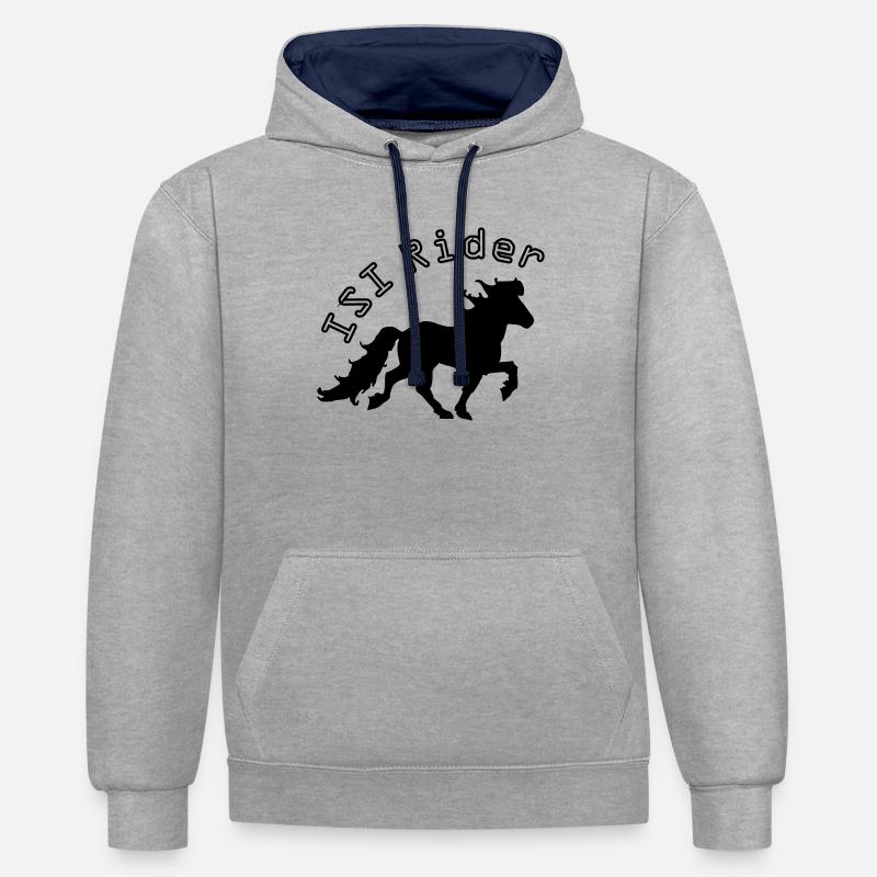 Cheval islandais cool, cavalier ISI - Sweat à capuche contrasté - gris chiné/bleu marine
