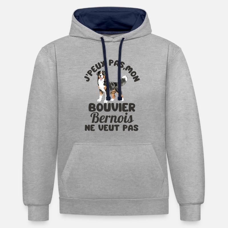 bouvier bernois chien mignon 2 - Sweat à capuche contrasté - gris chiné/bleu marine
