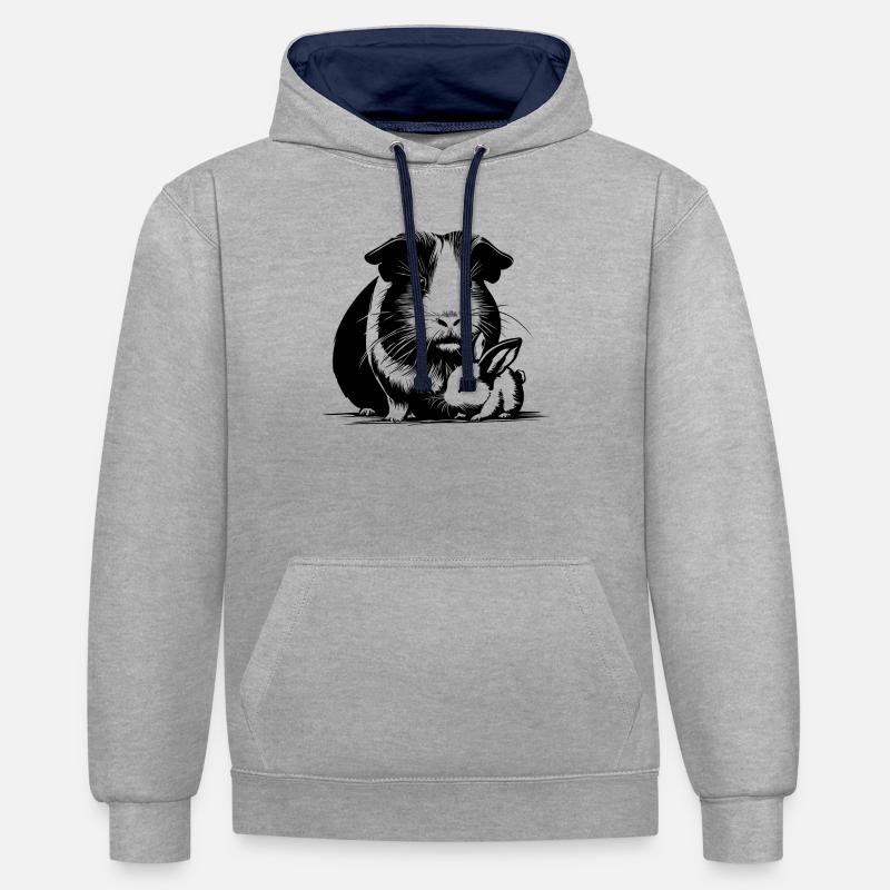 Cochon d’Inde avec lapin en peluche - Sweat à capuche contrasté - gris chiné/bleu marine