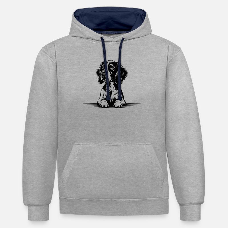 Cocker Spaniel - Sweat à capuche contrasté - gris chiné/bleu marine