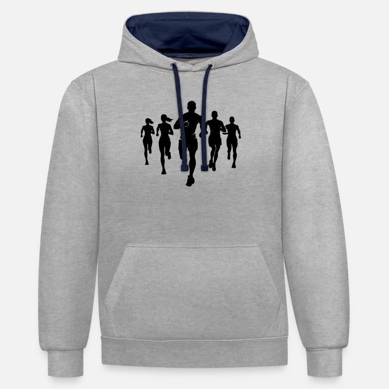 Marathonläufer Team Silhouette Marathon - Kontrast-Hoodie - Grau meliert/Navy