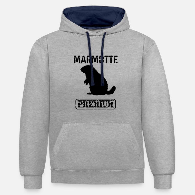 Marmotte premium  - Sweat à capuche contrasté - gris chiné/bleu marine